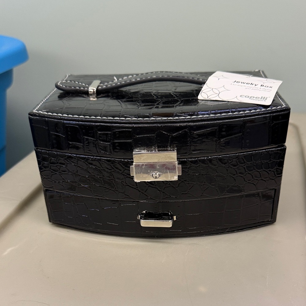 Capelli of New York Black Crocodile Jewelry Box